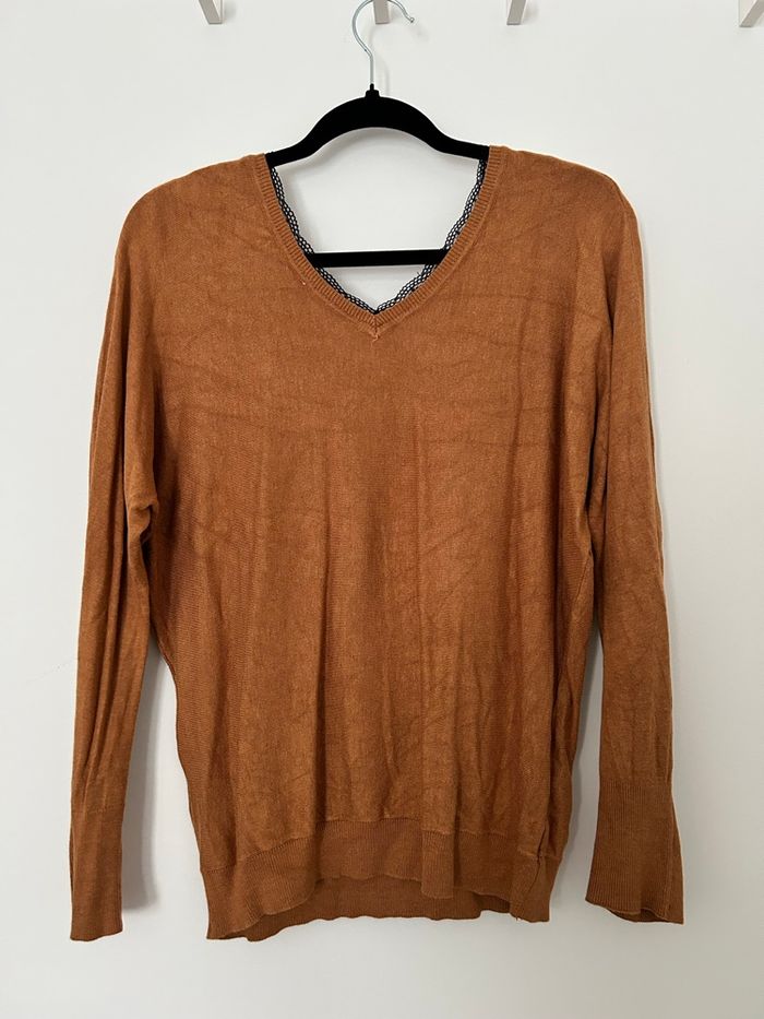 Pull léger marron manches longues col V Gemo L - photo numéro 3