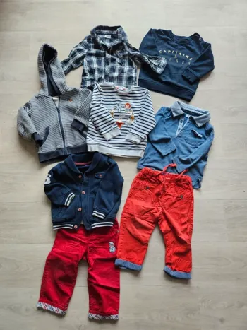 Lot 8 pièces 18 mois 80 cm pantalon gilet pull t shirt sergent major obaibi automne/ hiver