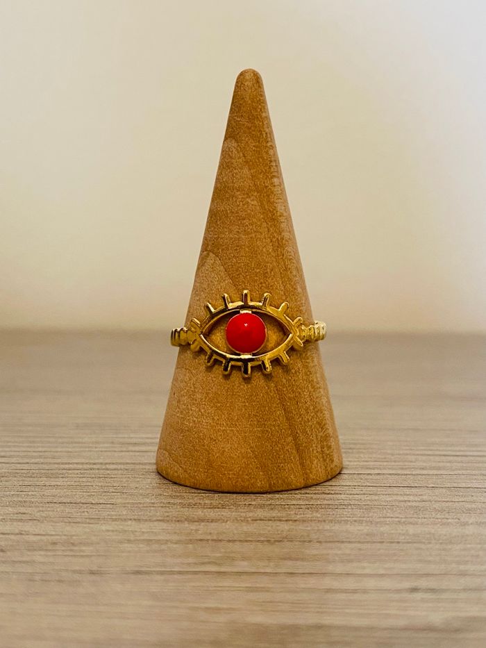 Bague doré ajustable œil rouge acier inoxydable