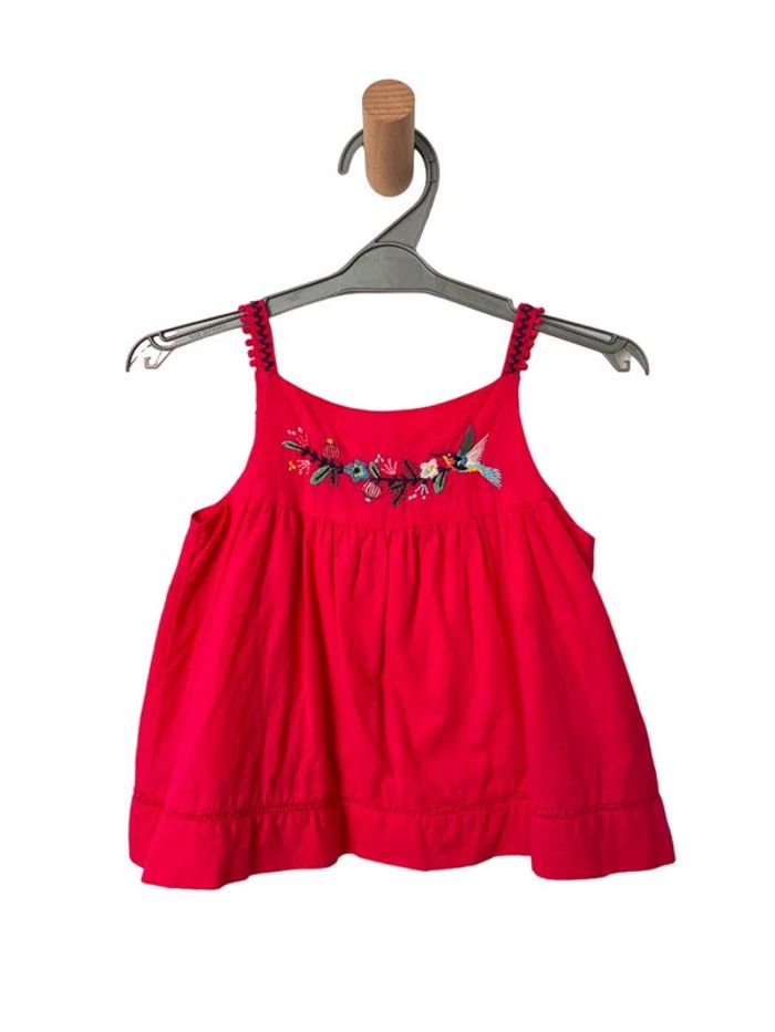 Top à bretelles rose fuchsia, motif brodé fleurs/oiseau - Catimini 3 ans (98cm)