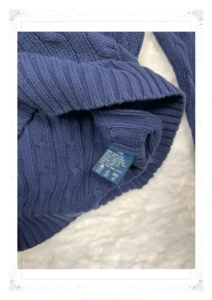 Ralph Lauren pull femme coton torsadé bleu marine col rond taille L - photo numéro 7