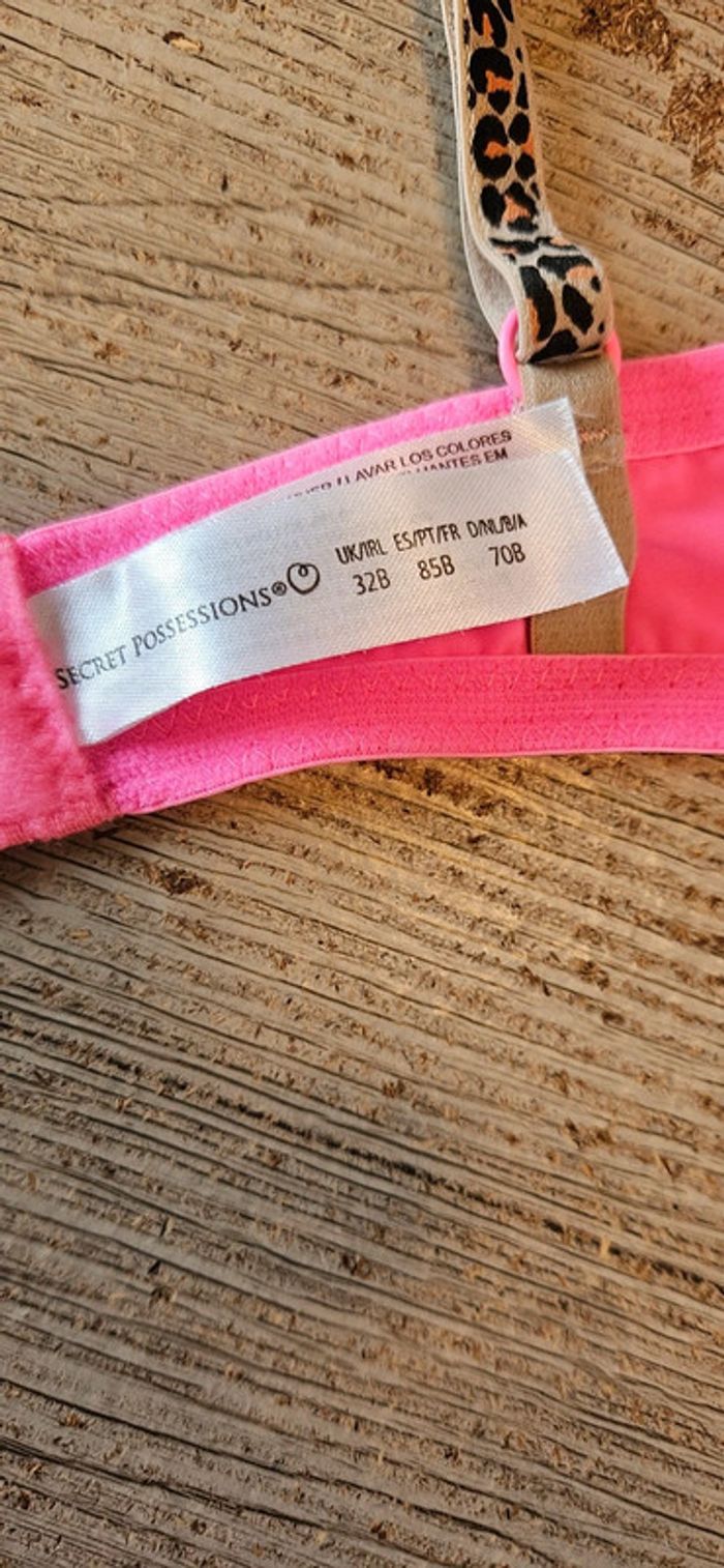 Soutien gorge ado rose fluo, bretelles léopard, Secret Possession, F 85B, Eu 70B, neuf - photo numéro 4