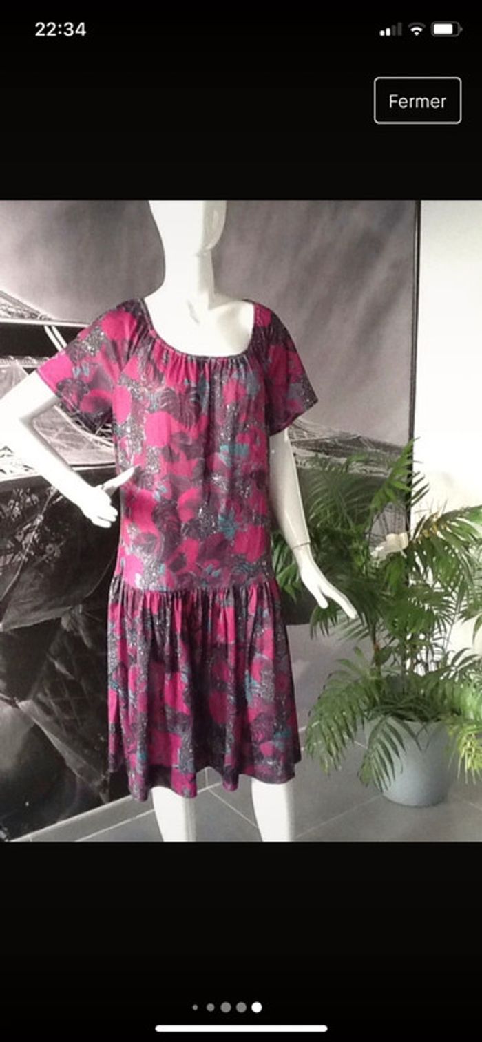 Robe vintage imprimé feuillage 42/44 Fab en France 🇫🇷 - photo numéro 3