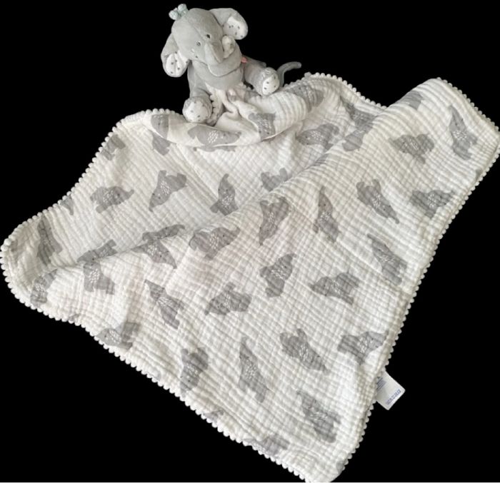 ❤️ Doudou Plat Couverture Lange Blanc Gris Éléphant Anna & Milo Noukies Noukie's - photo numéro 2