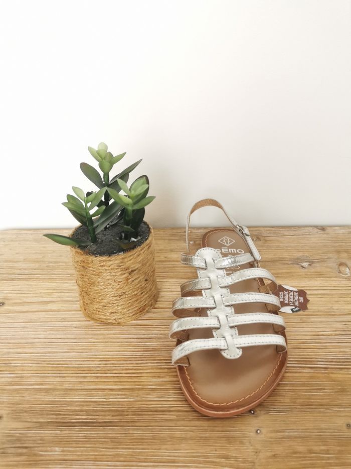 Sandales plates à brides en cuir argenté Spécial pied large Gemo Pointure 38 - photo numéro 5