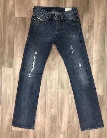 Pantalon jeans Diesel unisexe bleu marine troué taille 28/32