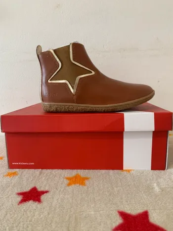 Bottines Kickers Vermillon camel/or T32 cuir certifié LWG neuves étiquetées