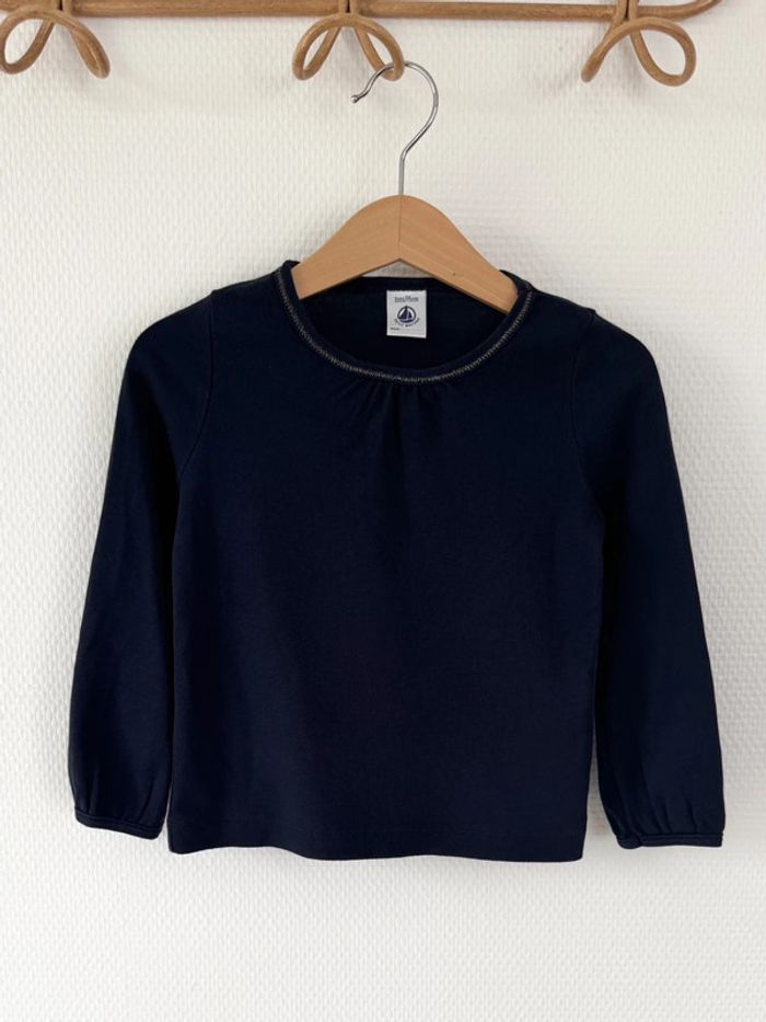 Petit Bateau - Teeshirt manches longues bleu marine 3 ans