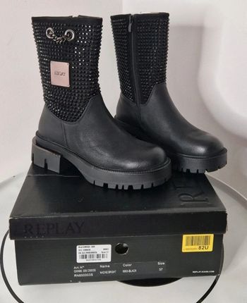 REPLAY NADINE BRIGHT – Bottes Strass Noires – T37 – NEUVES ÉTIQUETTE – Rock Chic