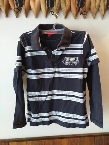 Polo manches longues bleu blanc rayé