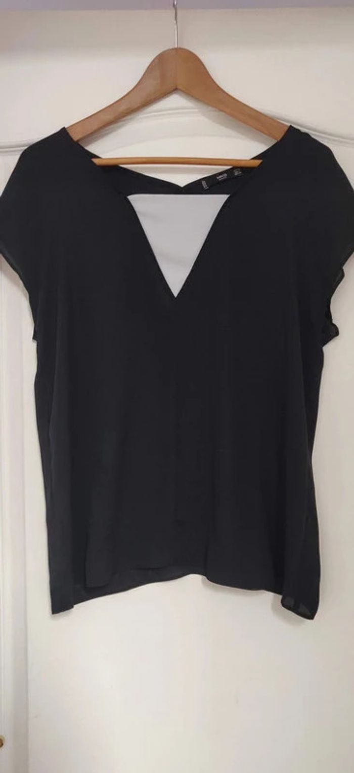 Blouse légère manches courtes Mango noir et blanc M