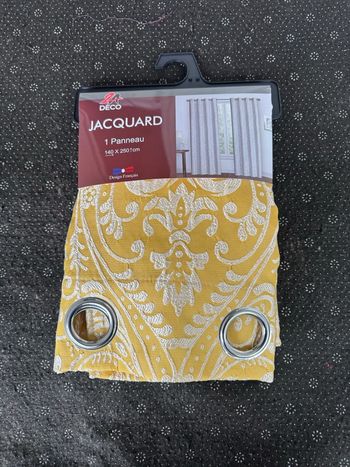 Rideau Jacquard Jaune Moutarde & Blanc - Motif Damassé Chic - 140x250cm