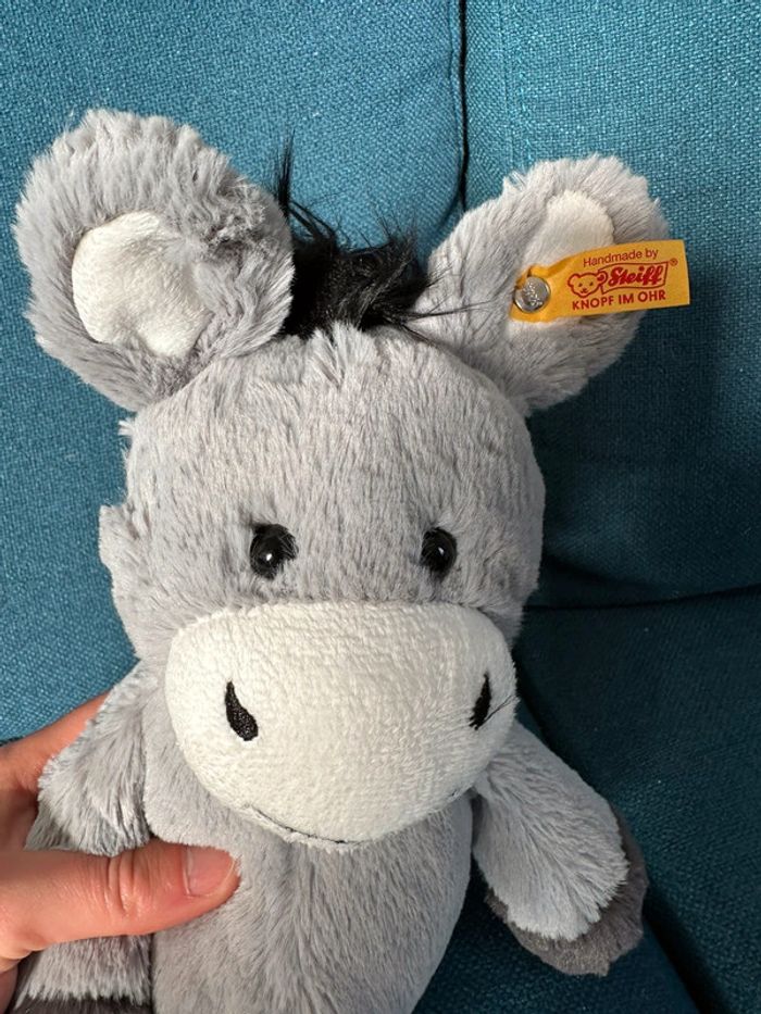 Peluche Âne Steiff gris 36cm debout doudou doux collection étiquette cheval - photo numéro 5