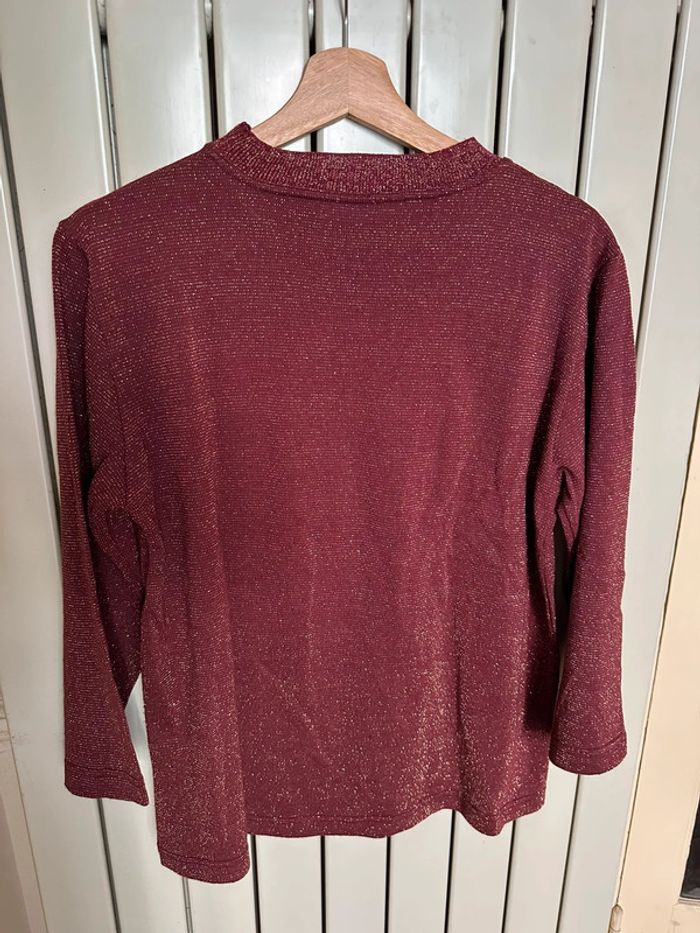 Pull manches 3/4 a paillettes bordeaux taille L - photo numéro 3