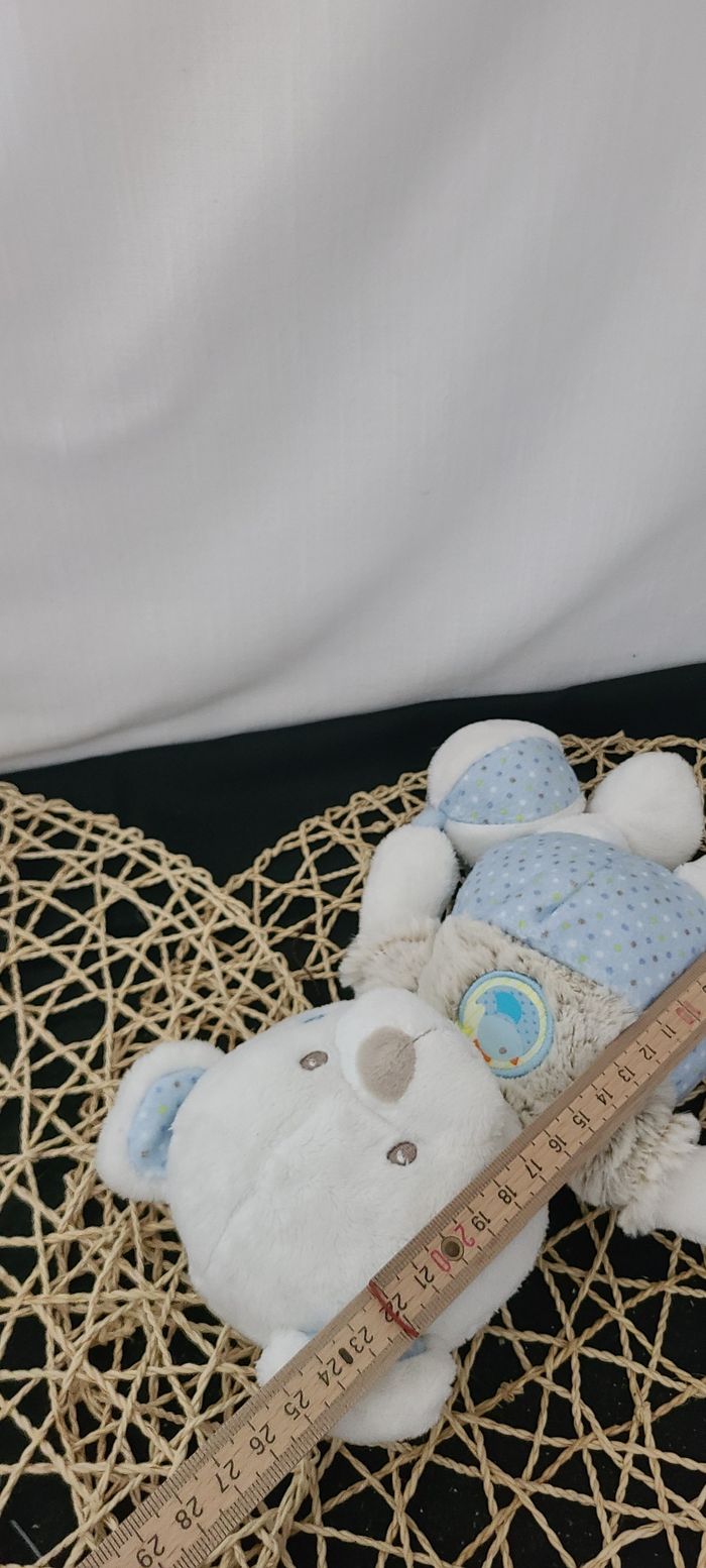 Doudou ours blanc beige bleu pois balle hochet MOTS D'ENFANTS - photo numéro 2