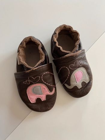 Chaussons éléphants rose et chocolat taille 24/25