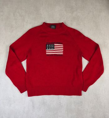 Pull vintage Polo Ralph Lauren flag femme – Taille XL rouge vif