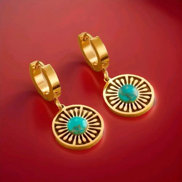 boucles d'oreilles en plaqué or jaune + turquoise de marque hippie & bohème by petits hauts