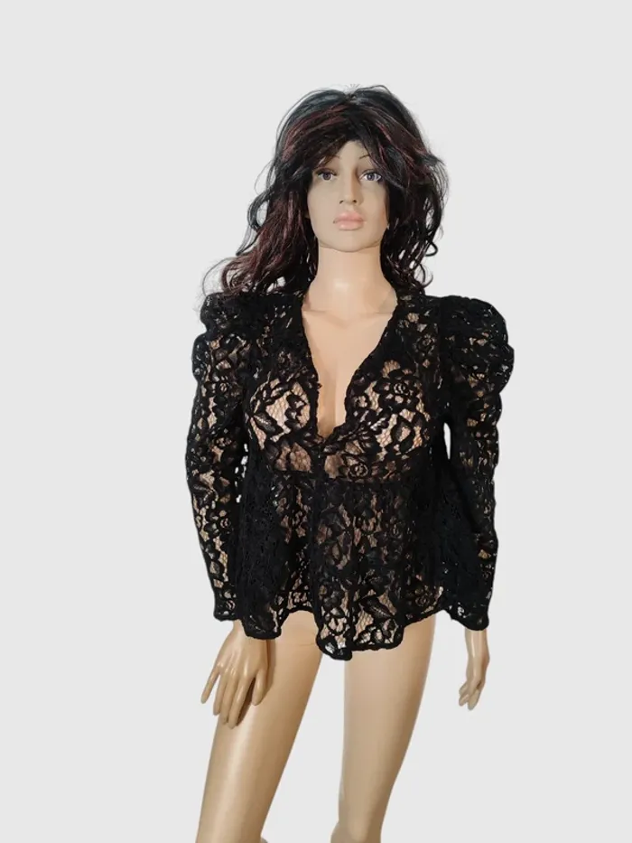 Blouse à manches longues Zara noire en dentelle - Taille XL - photo numéro 2