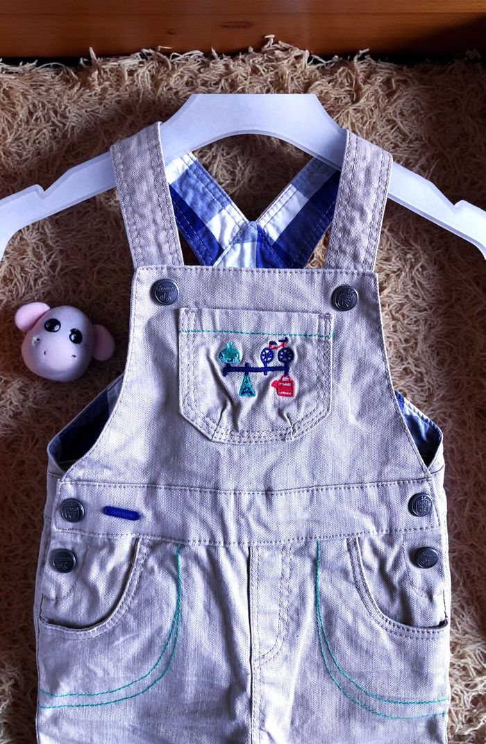 DPAM - NEW - ENSEMBLE 2P BÉBÉ GARÇON IMPRIMÉ VICHY & BRODERIES FANTAISIES 6M - photo numéro 6