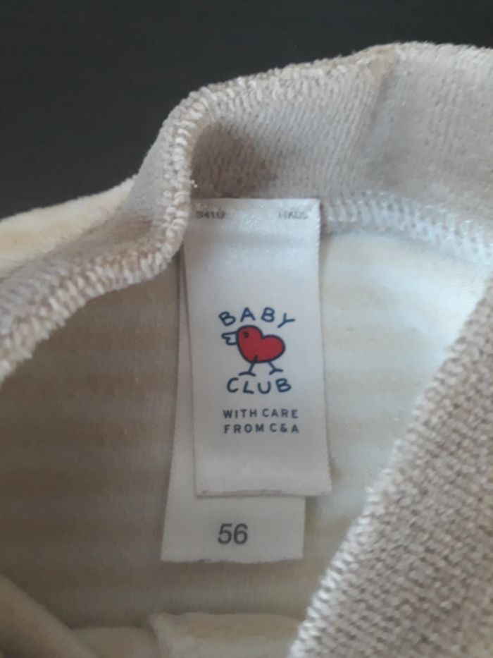 Pyjama velours 1 mois Babyclub 56 cm - photo numéro 2