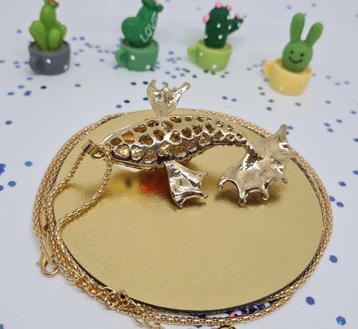 Collier doré carpe koï rouge et orange - photo numéro 4
