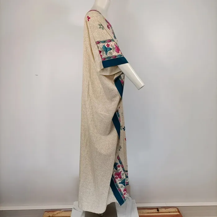 Tunique robe indienne 100 % soie longue imprimé fleuri coloré taille L ethnique bohème A148 - photo numéro 5