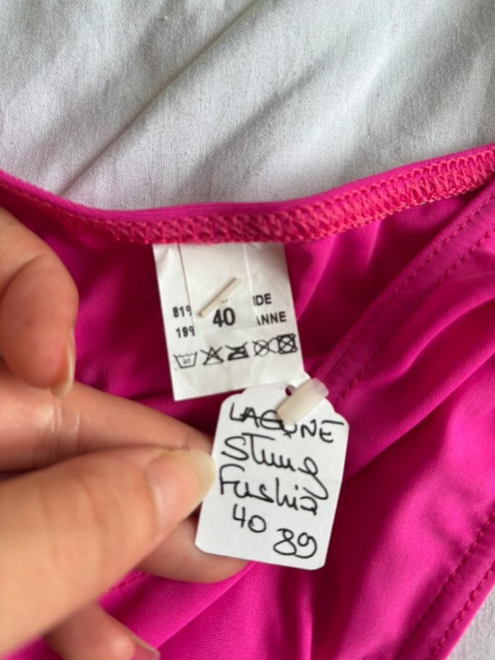 Ensemble maillot de bain bikini rose fushia multicolore tanga string taille S/36 neuf - photo numéro 2