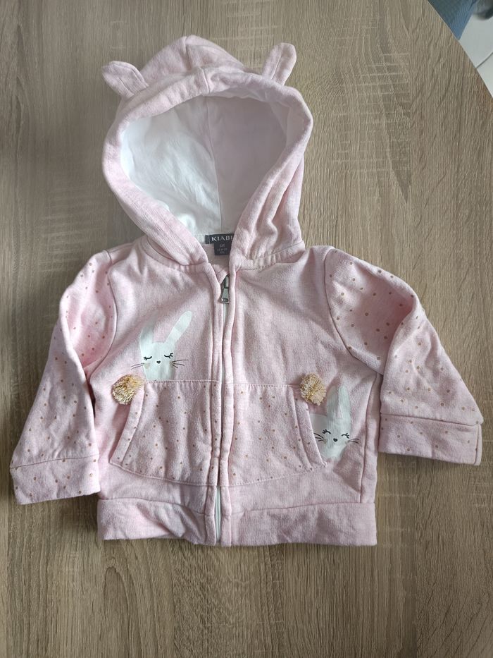 Veste à capuche oreilles de nounours chaude rose à pois dorés petits lapins bébé fille 6 mois Kiabi