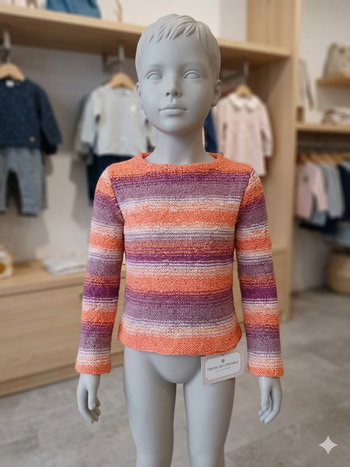 pull tricoté main rayé multicolore 6-8 ans Phildar Neuf