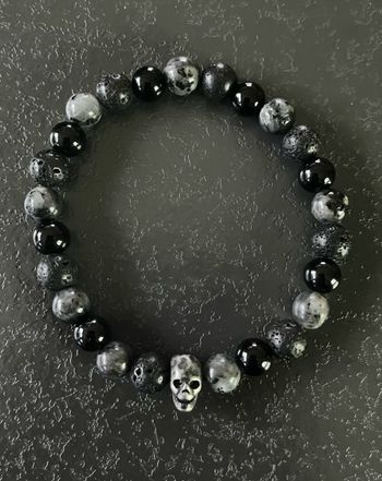 Bracelet perles pierre naturelle Grey Skull