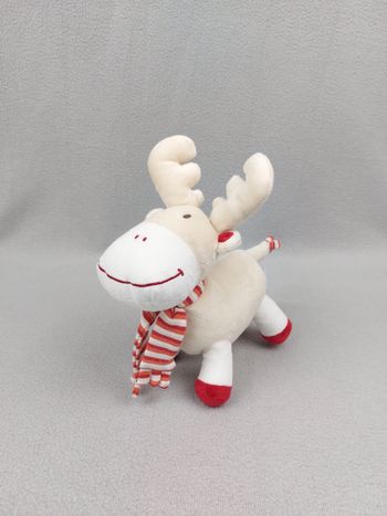 Doudou peluche élan, renne, cerf crème écharpe multicolore 20 cm TAPE A L'OEIL