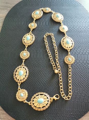 Ceinture Métal femme dorée et turquoise