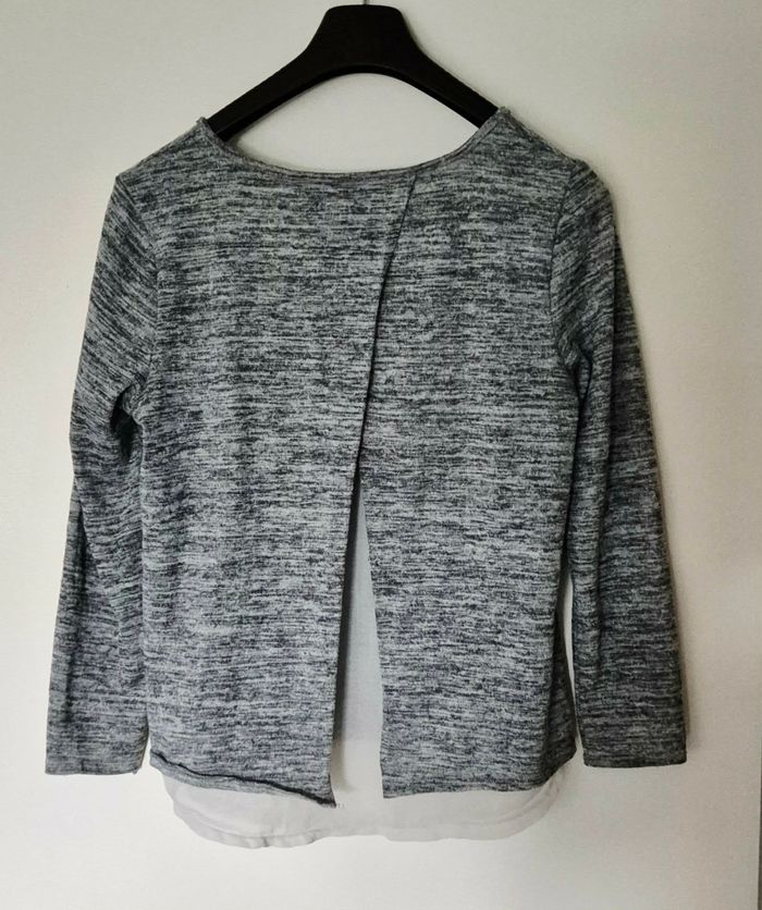 Haut bi-matière gris chiné - Détail dos ouvert - photo numéro 5