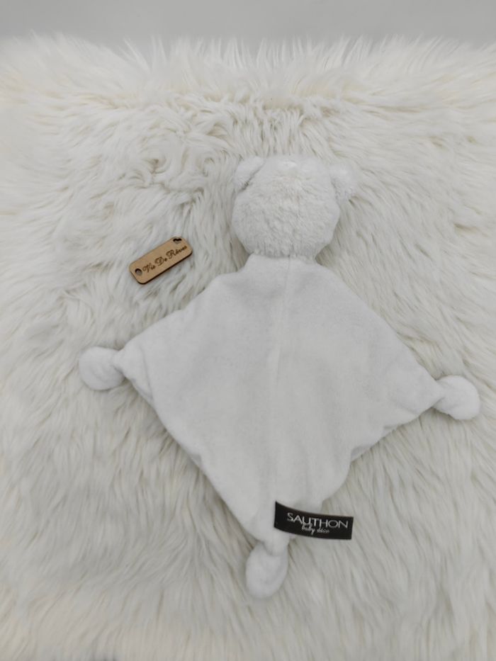 Doudou plat Ours blanc gris étoiles Sauthon Céleste - photo numéro 6