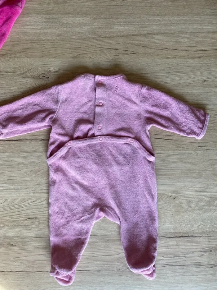 Pyjama rosa lapin hiver velours bébé fille 3 mois Kiabi - photo numéro 4