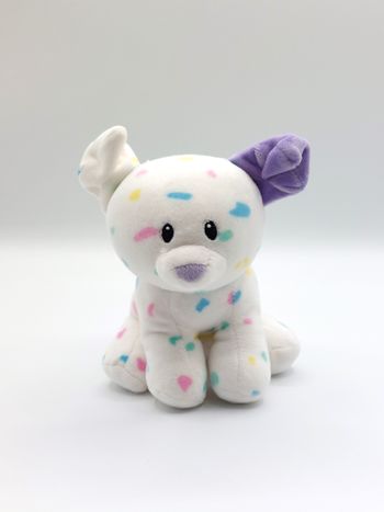 Peluche douce doudou chien TY blanc mauve violet confettis multicolores 16 cm