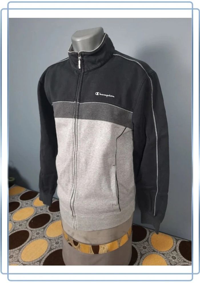 Veste légère /Track jacket Champion vintage noire et gris / homme - taille M / floqué (40) - photo numéro 4