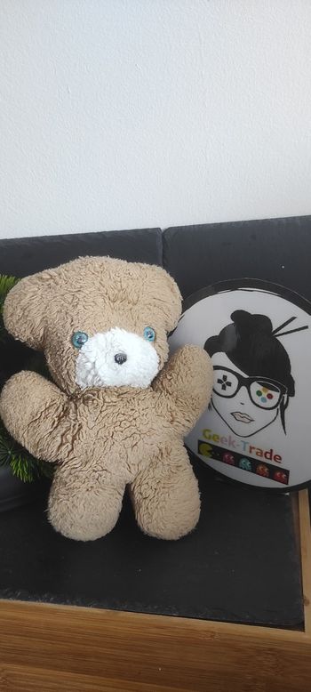 doudou peluche ours marron blanc yeux bleu ancien vintage