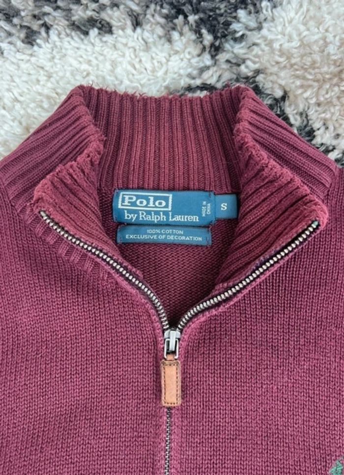 Half Zip, 1/4 de zip, col camionneur Ralph Lauren rouge Bordeaux épais taille S old money - photo numéro 5