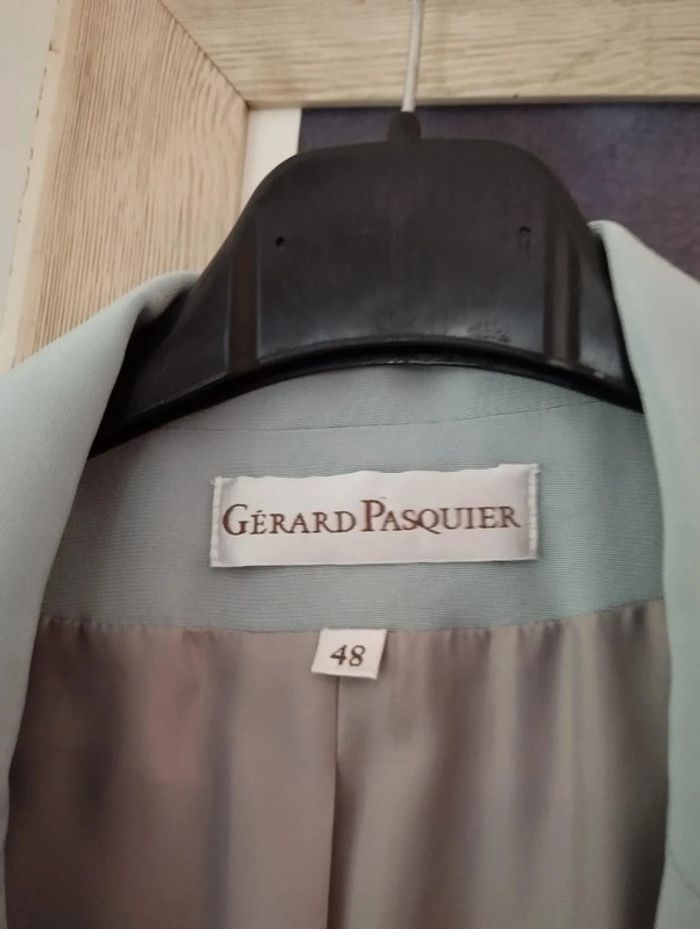 🌹 Ensemble Veste & Top Bleu Pastel Strass & Satin Gérard Pasquier T46/48 Un Petit Défaut🌹 - photo numéro 12