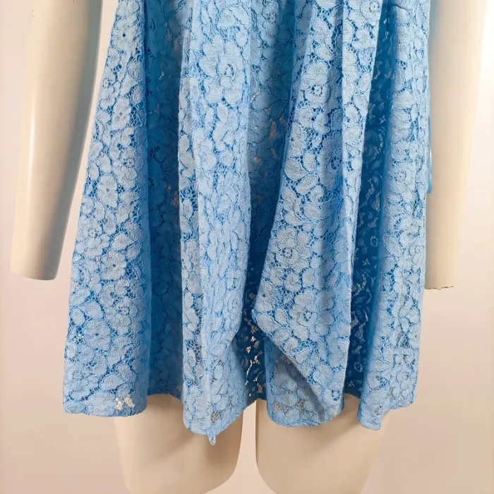 Top long tunique bleue ZARA col montant dentelle ajourée taille M sans manches mariage A1557 - photo numéro 3