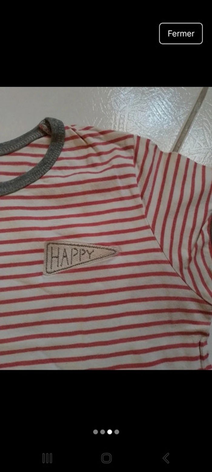 T-shirt fille rouge et beige rayés Bizzbee - photo numéro 3