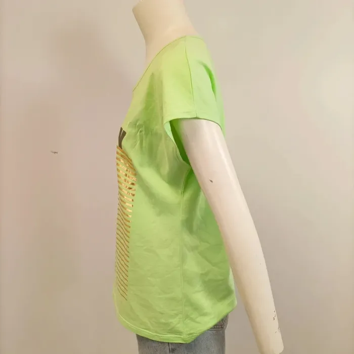 T-shirt vert fluo imprimé palmier doré BREAL style été casual - taille M A627 - photo numéro 3