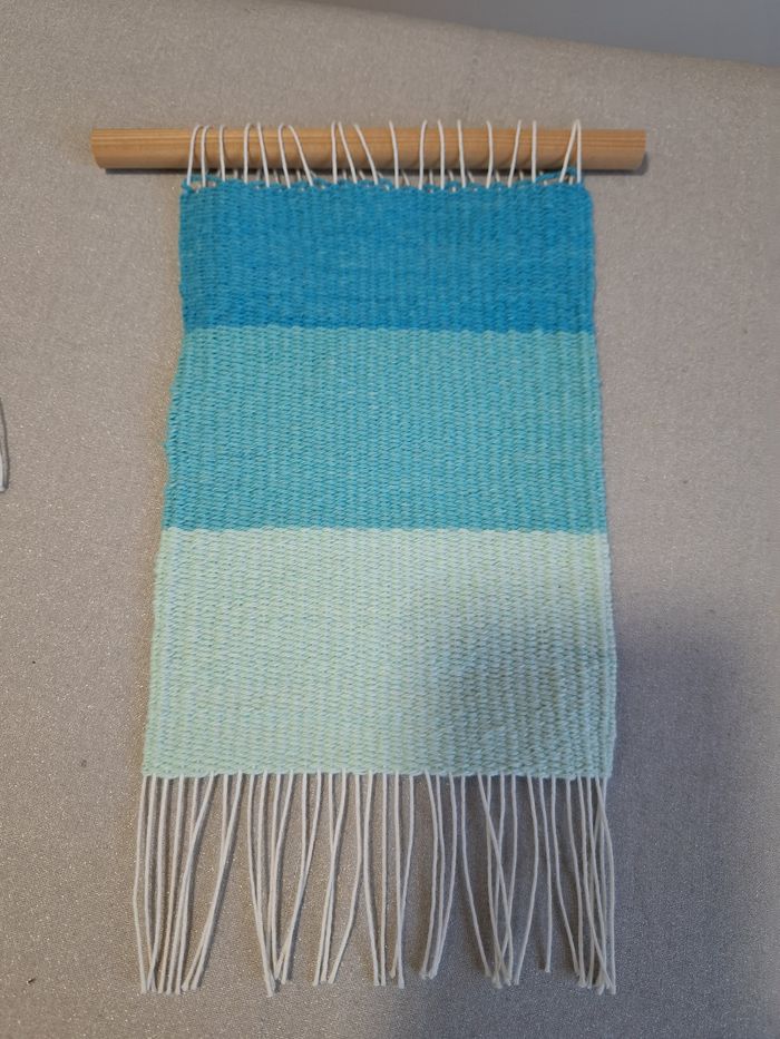 Lot de 3 jolis tissages muraux fils coton tons bleus excellent état - photo numéro 4