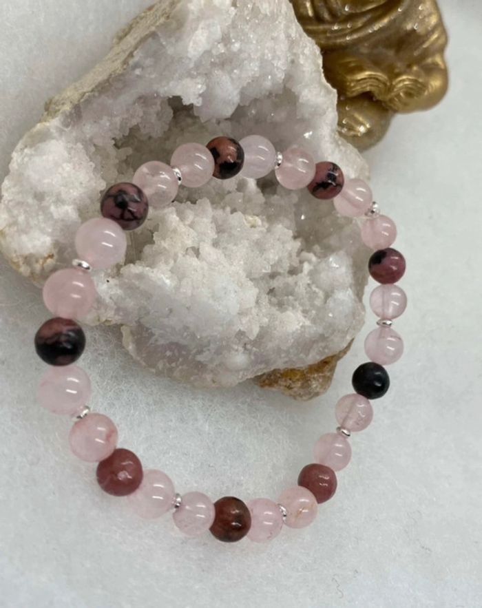Bracelet rhodocrosite et quartz rose , 17 cm lithothérapie - photo numéro 5