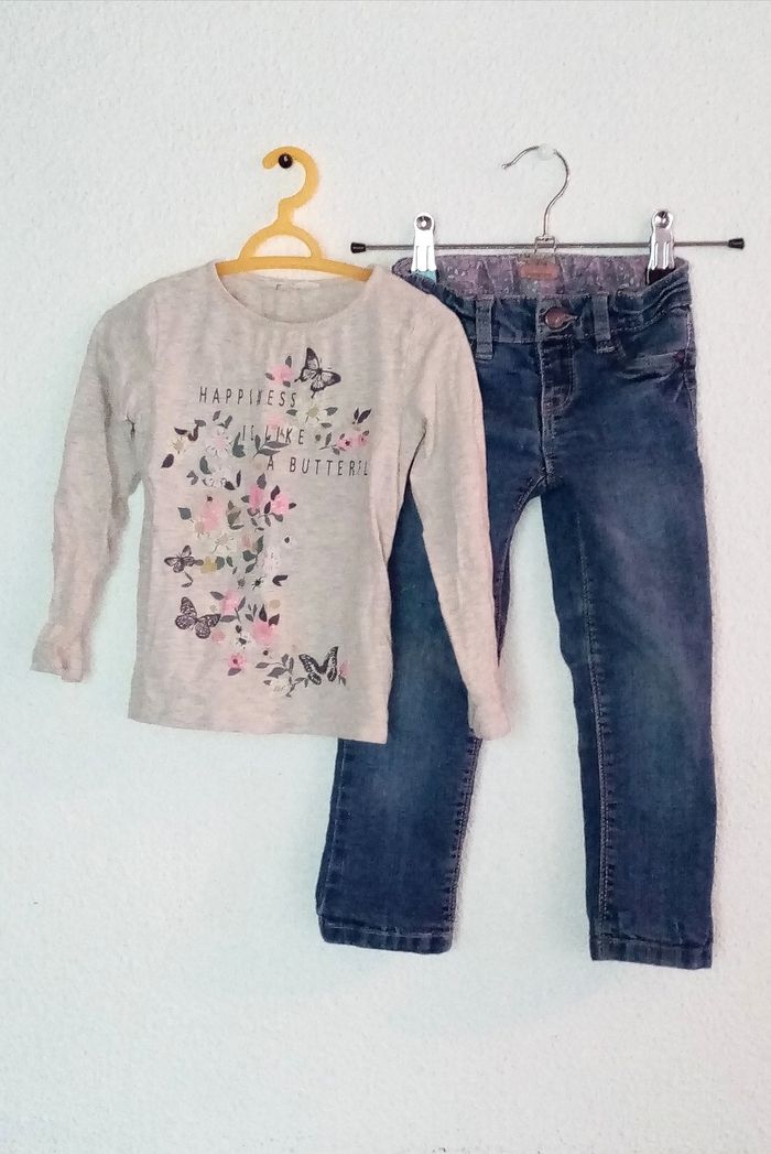 3 ans Ensemble 2 p tao, h&m Tee-shirt fleuri et jean bleu toutes saisons /Excellent état - photo numéro 10