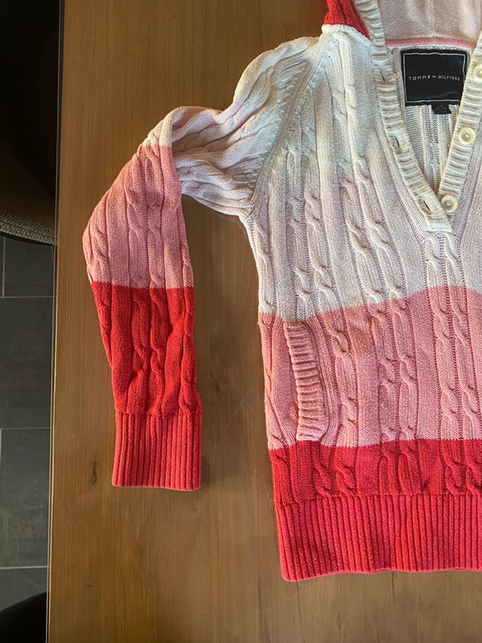 Pull maille avec tresses Tommy Hilfiger blanc rose avec capuche 12/14 ans - photo numéro 5