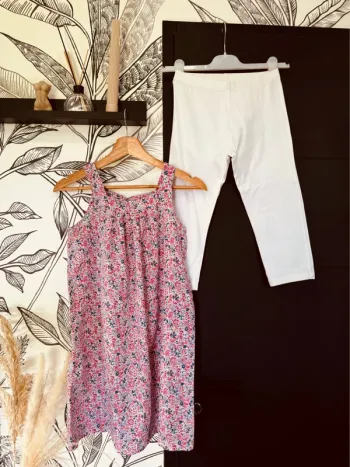 Taille 12 ans robe et legging été fille Kiabi cfk rose bleu blanc * fleurs * 🌸