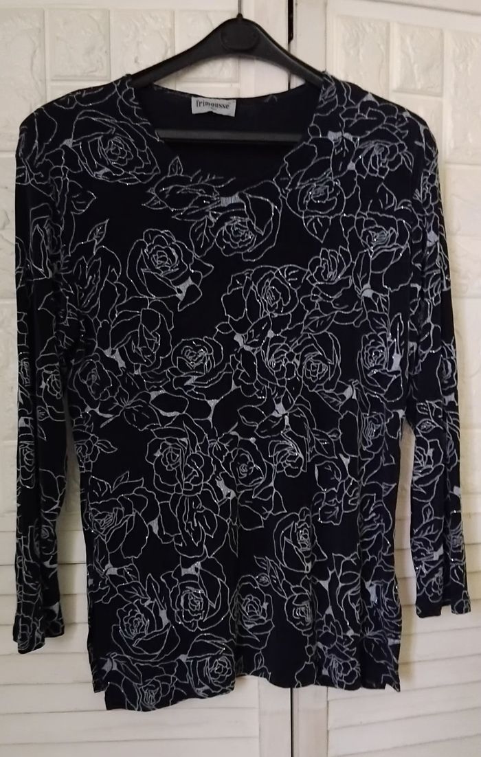 Tunique bleu nuit et brillant - roses - T : 2 - Frimousse - photo numéro 2